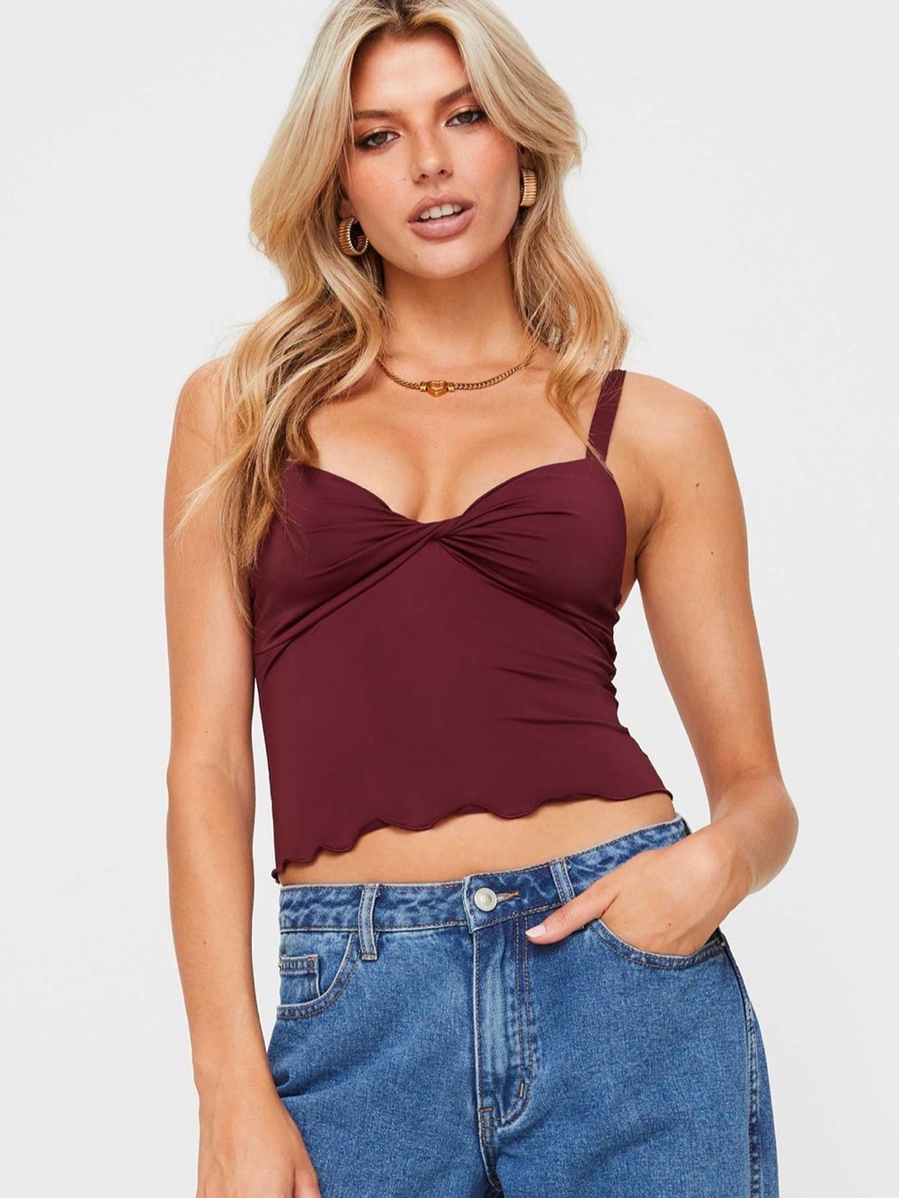 Princess Polly Burgundy Twist Front Cami Tank Top